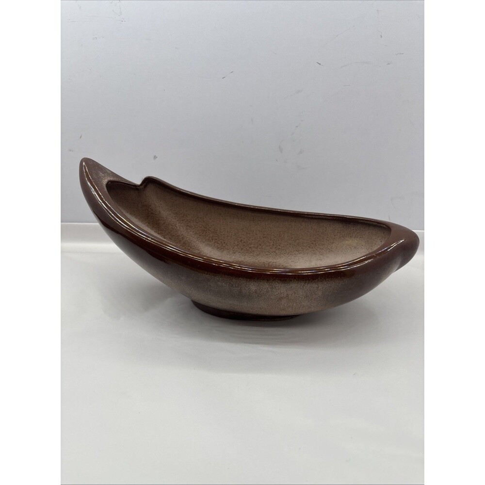Vintage Frankoma Pottery Plainsman Satin Brown Crescent Console Bowl #211 MCM